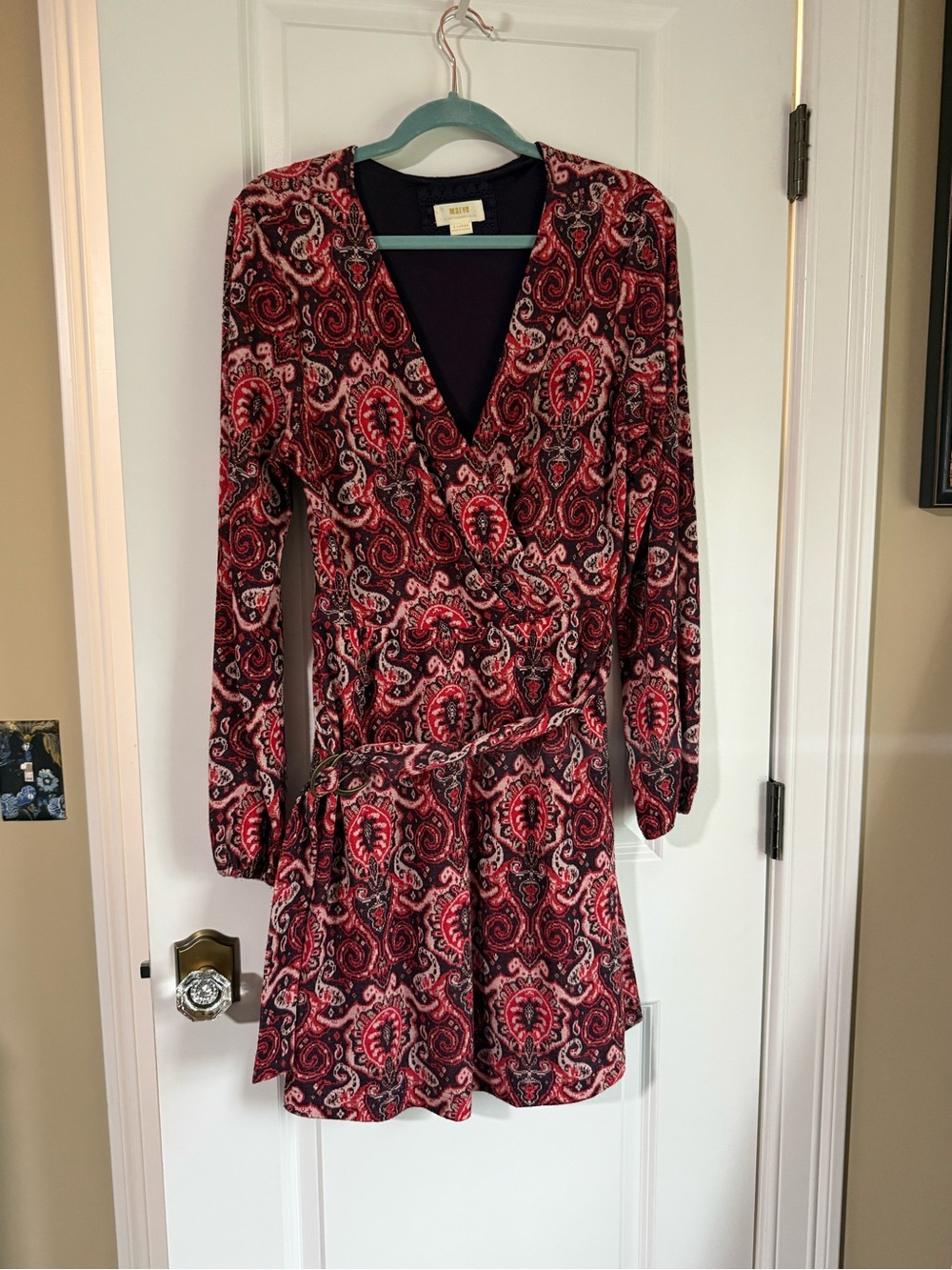 Anthropologie Maeve Red and Black Paisley Wrap Mini Dress XL